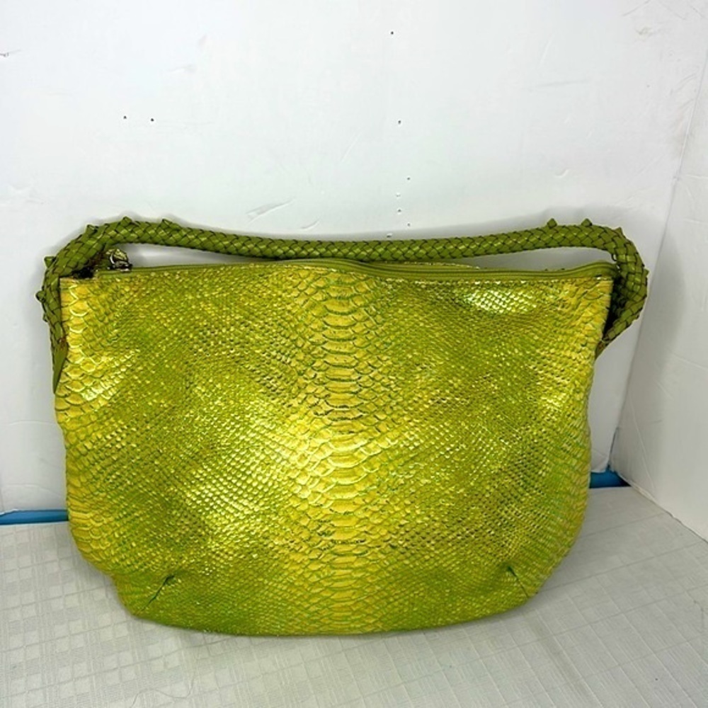 Paolo Masi Bright Lime Snakeskin Hobo Bag